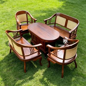 Set Kursi Tamu / Teras Kombinasi Rotan Kayu Jati
