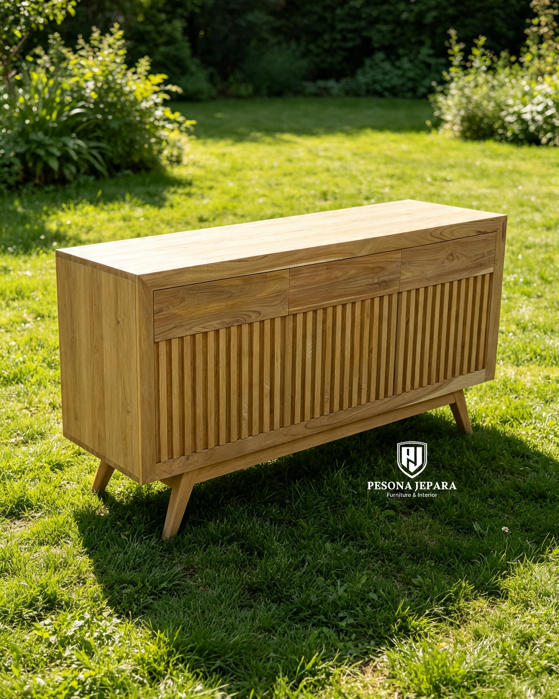 Credenza / Buffet Jati Minimalis Slatted - Gambar 2