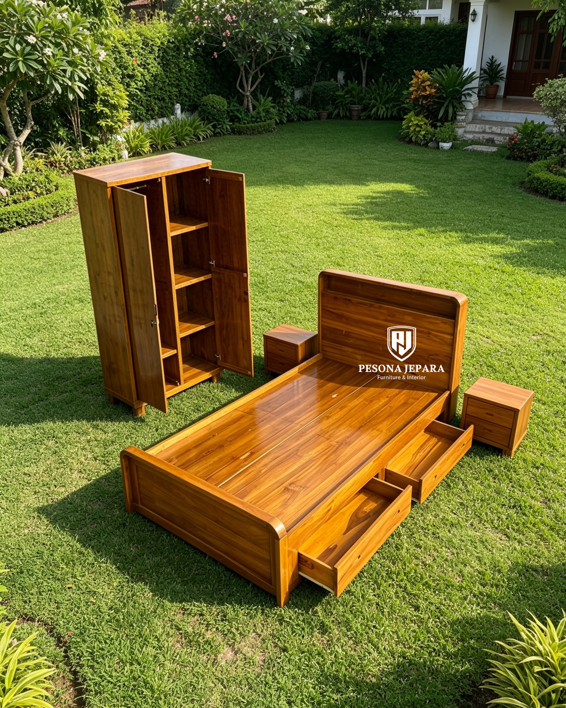 Set Kamar Tidur Jati Minimalis Modern - Gambar 2