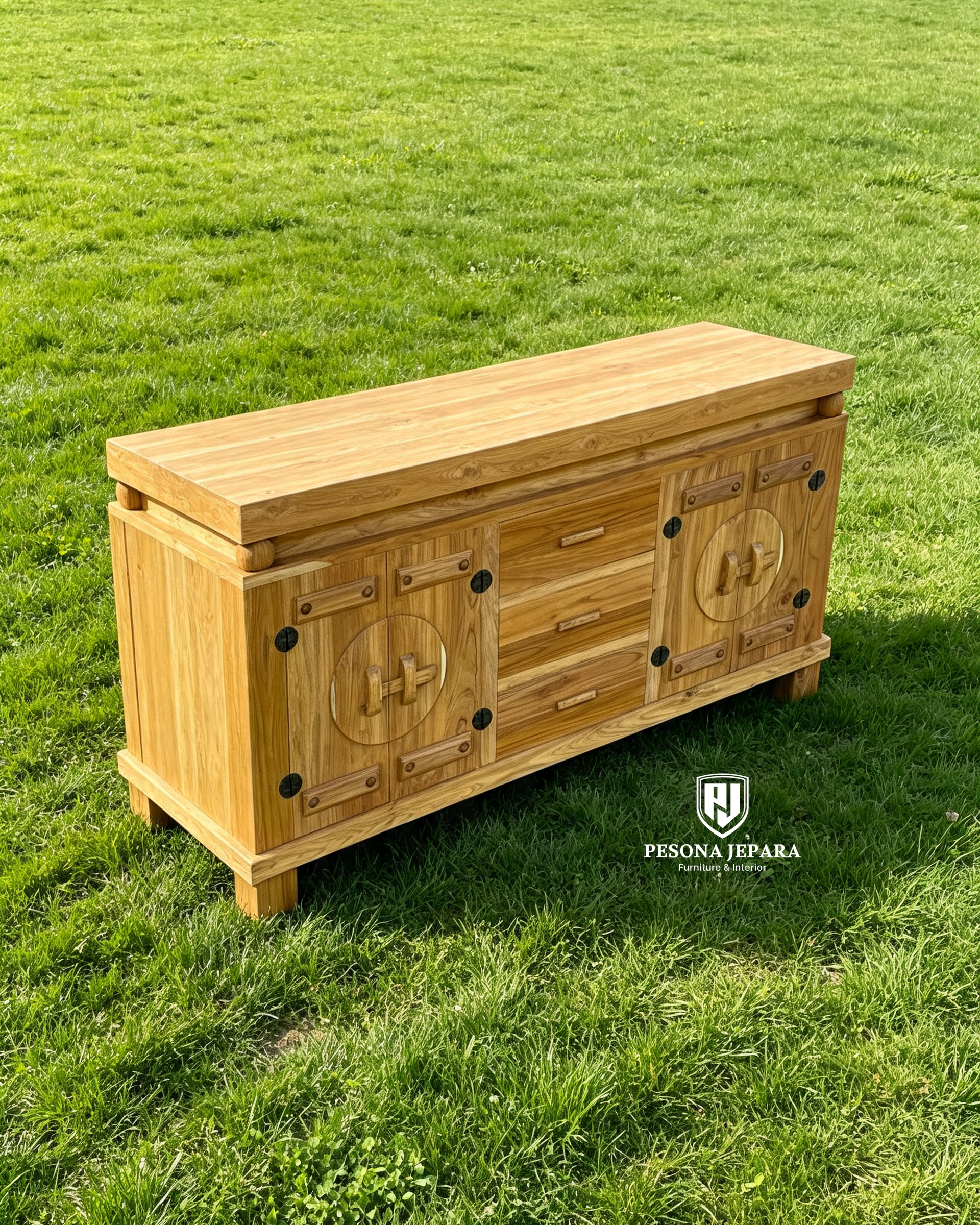 Credenza / Buffet TV Jati Minimalis Ethnic - Gambar 3