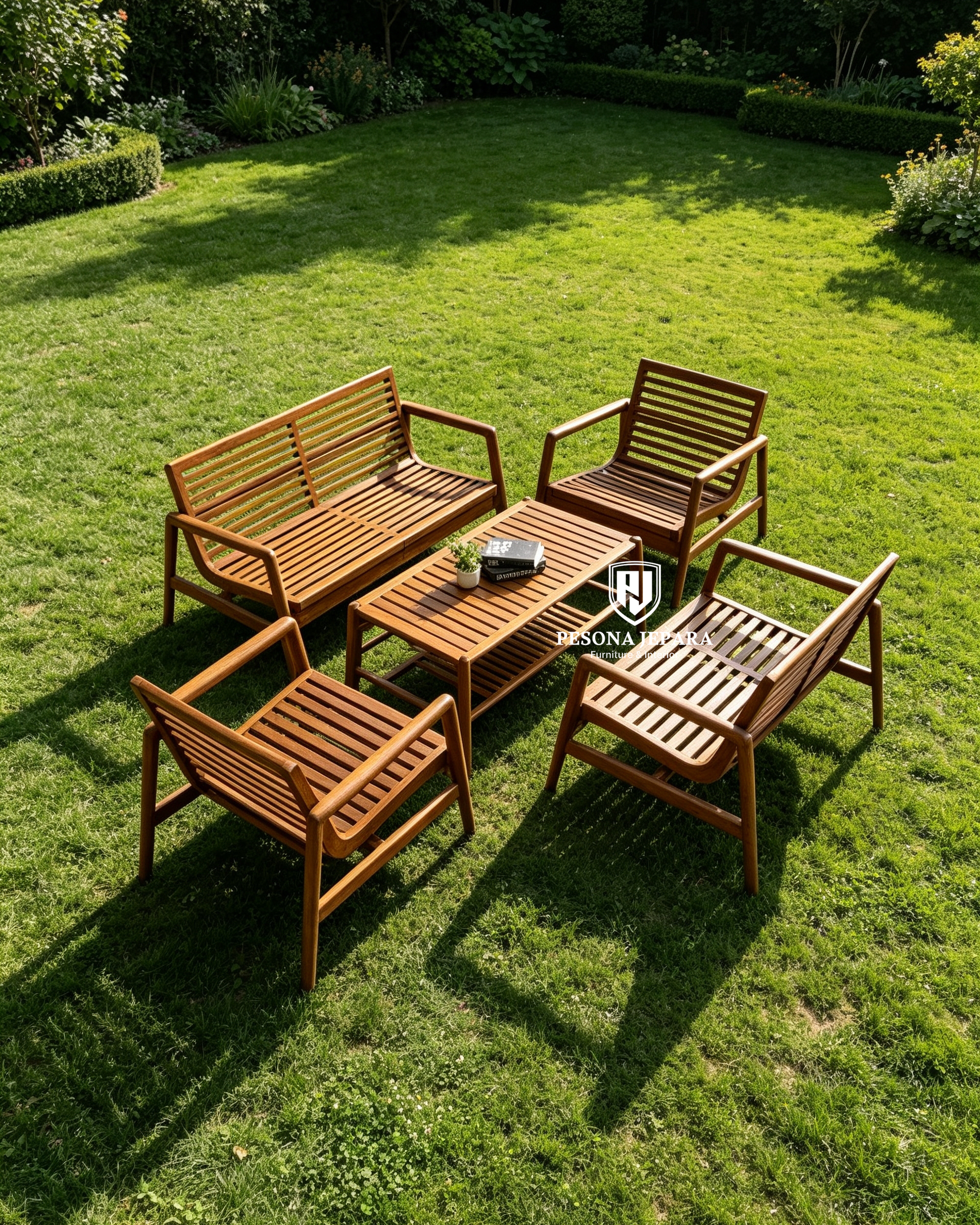 Set Kursi Tamu Outdoor Lounge Jati Minimalis - Gambar 2