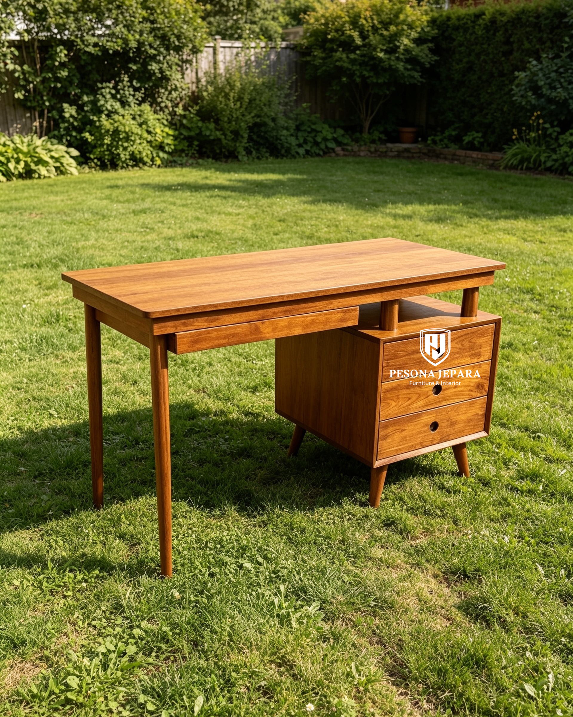 Meja Kerja Minimalis Mid-Century Kayu Jati - Gambar 3