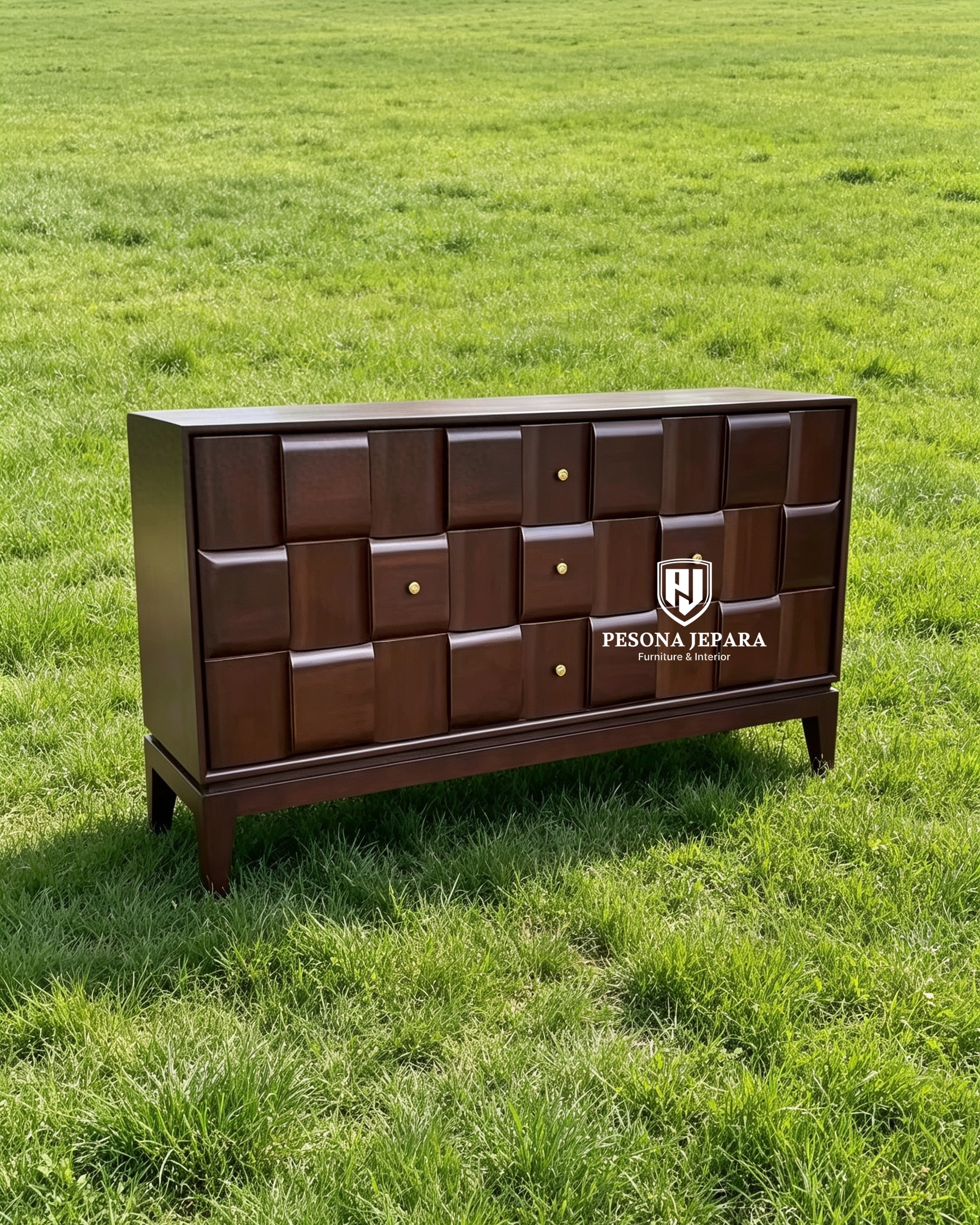 Credenza / Dresser Kayu Jati Motif Anyaman 3D - Gambar 2