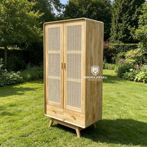 Lemari Pakaian / Lemari Hias Minimalis Jati Rotan 1 Pintu