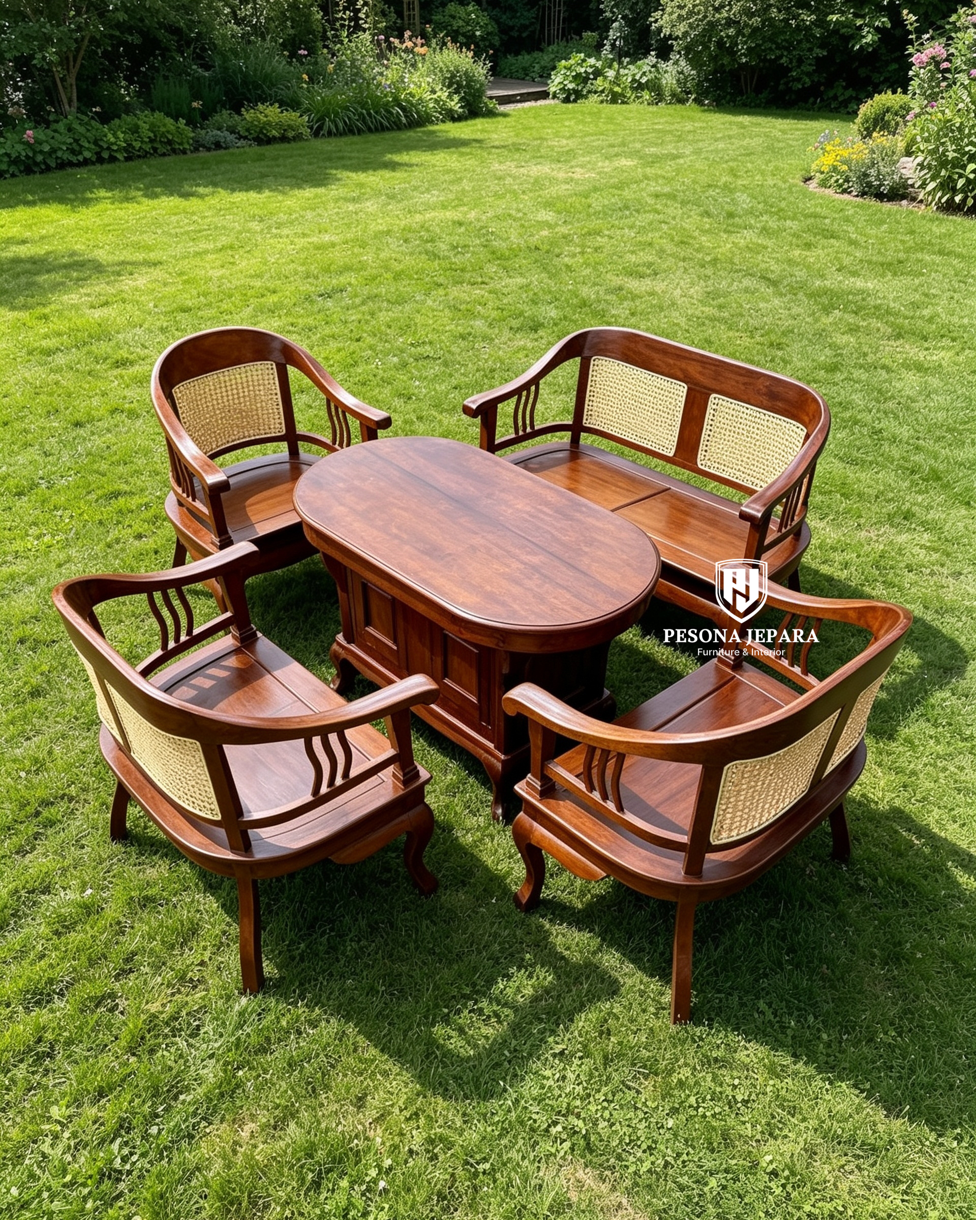 Set Kursi Tamu / Teras Kombinasi Rotan Kayu Jati - Gambar 3