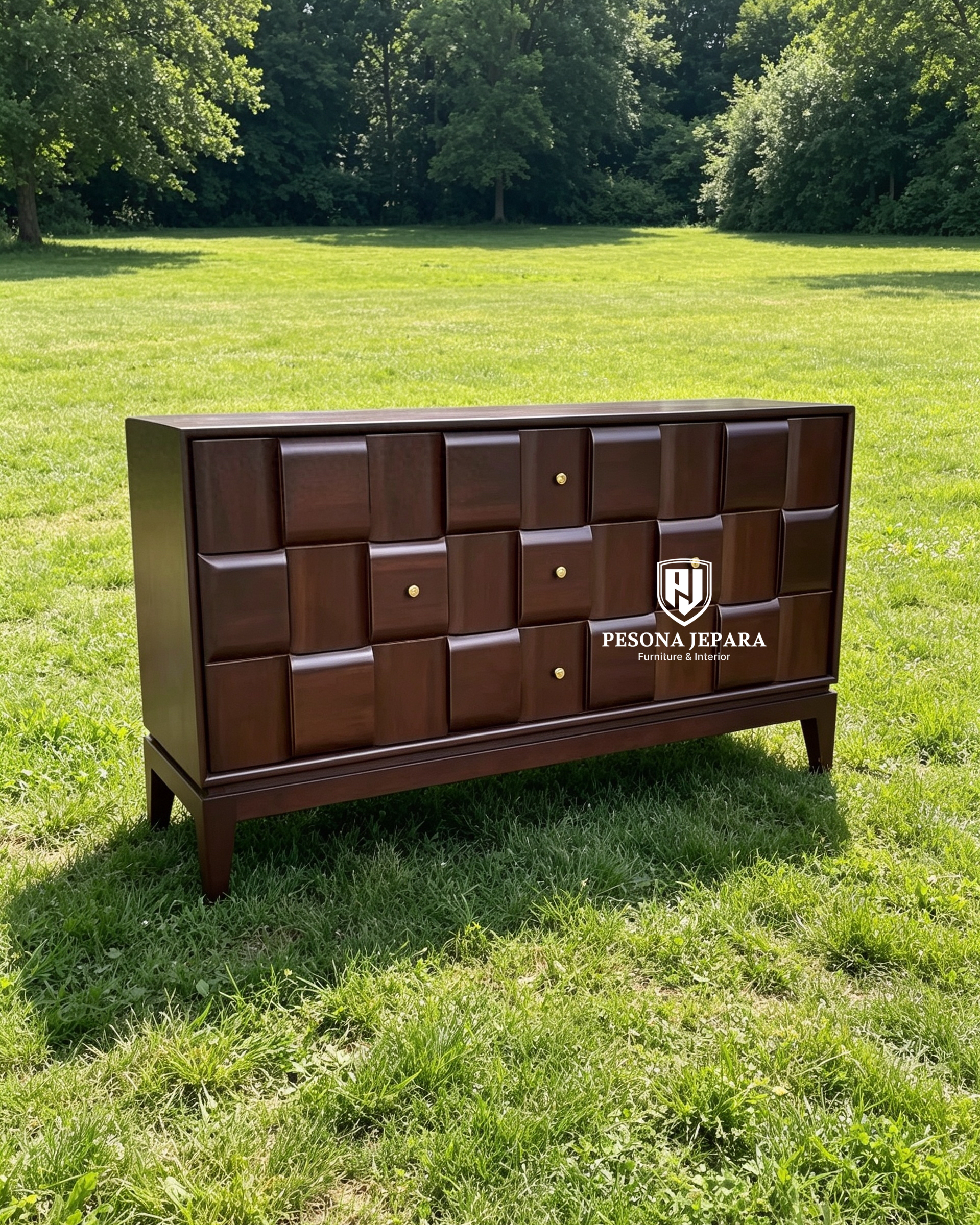Credenza / Dresser Kayu Jati Motif Anyaman 3D