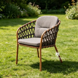 Kursi Santai Outdoor Anyaman Tali & Kayu – Natural Grey Edition