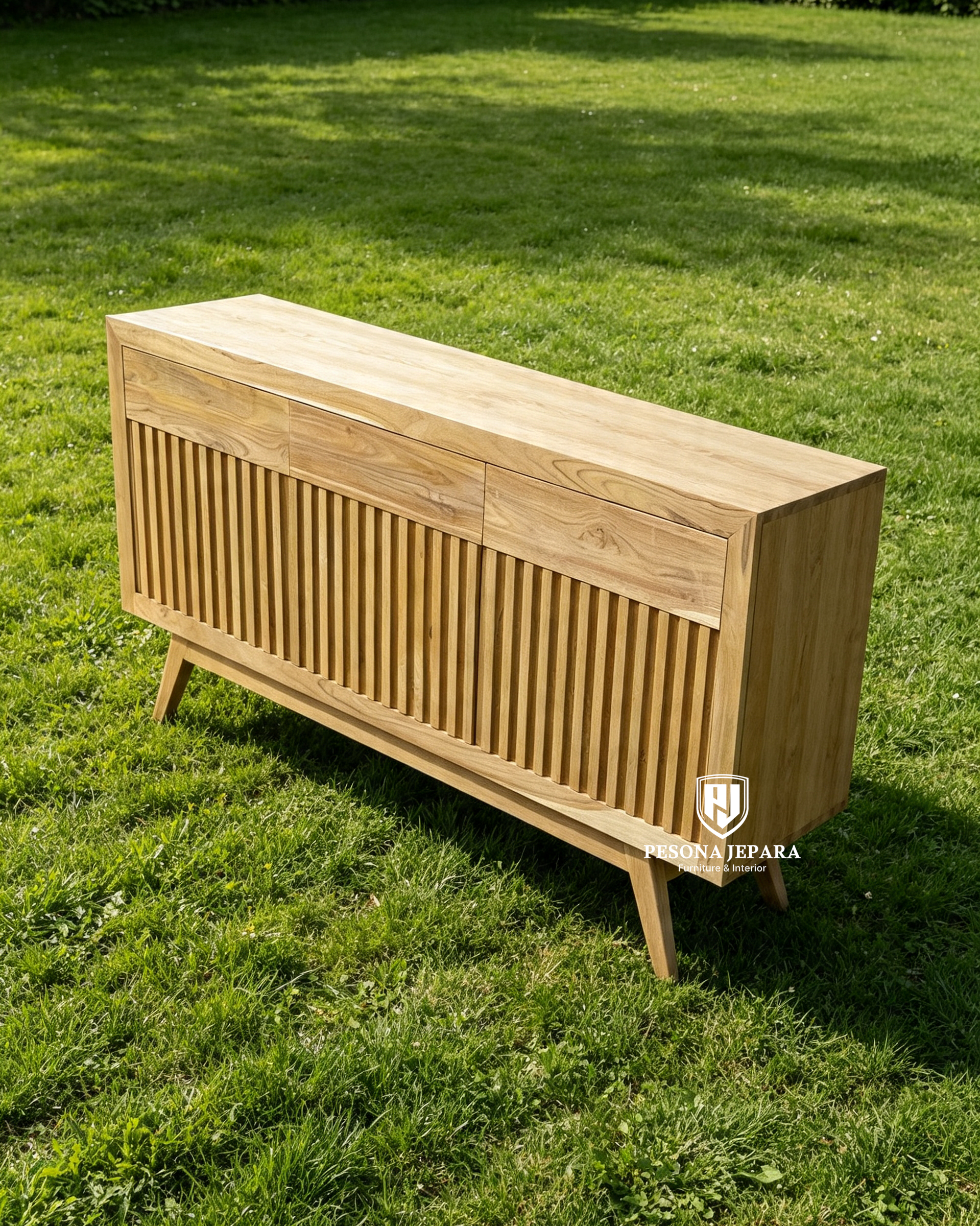 Credenza / Buffet Jati Minimalis Slatted - Gambar 3
