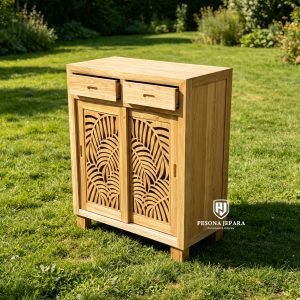 Lemari Kabinet Jati Minimalis Ukir Daun (Botanical Sideboard Cabinet)