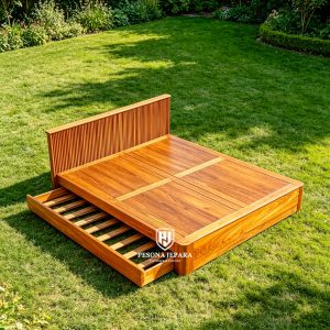 Dipan Kayu Jati Minimalis Sorong (Trundle Bed)