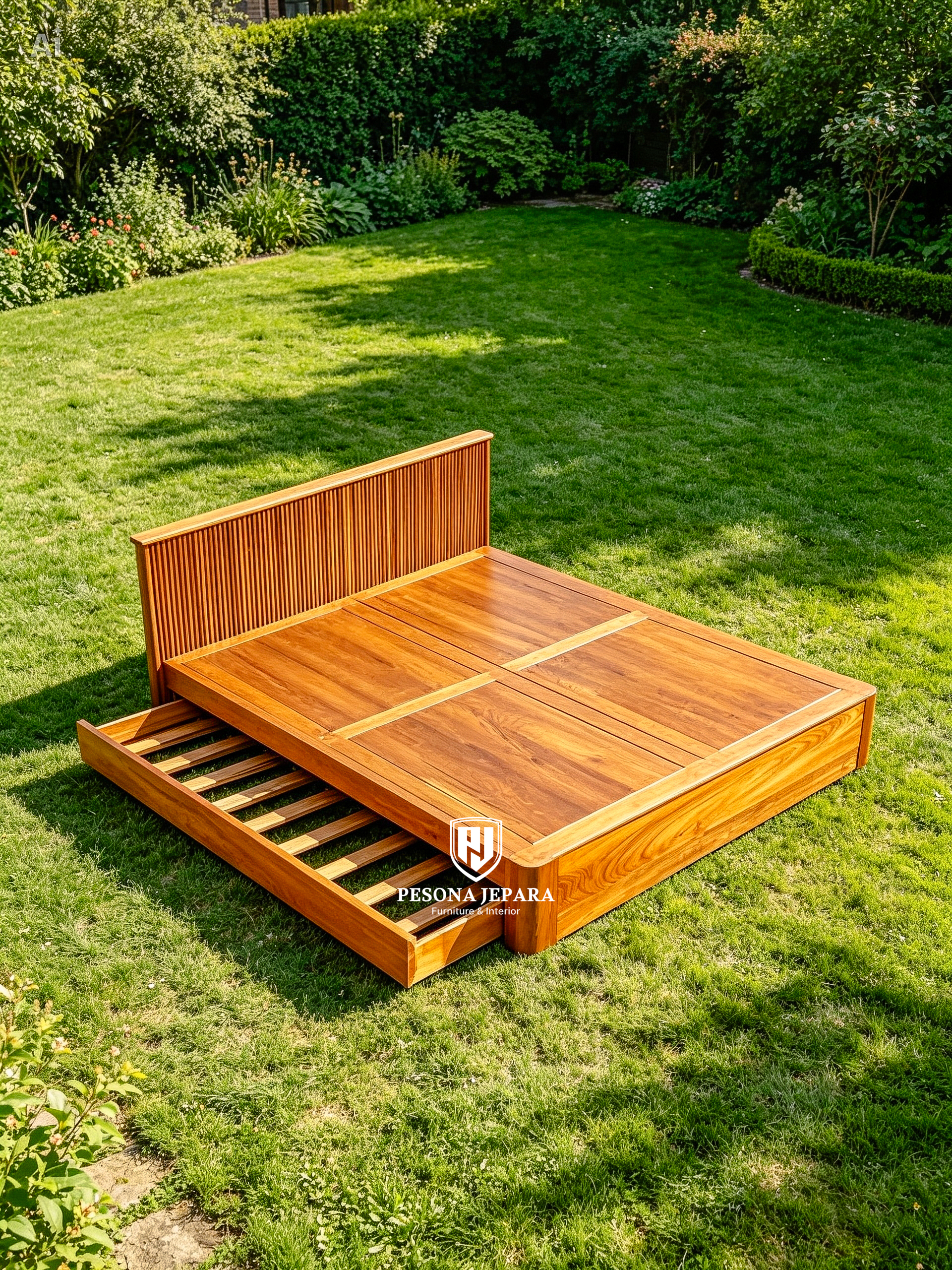 Dipan Kayu Jati Minimalis Sorong (Trundle Bed)
