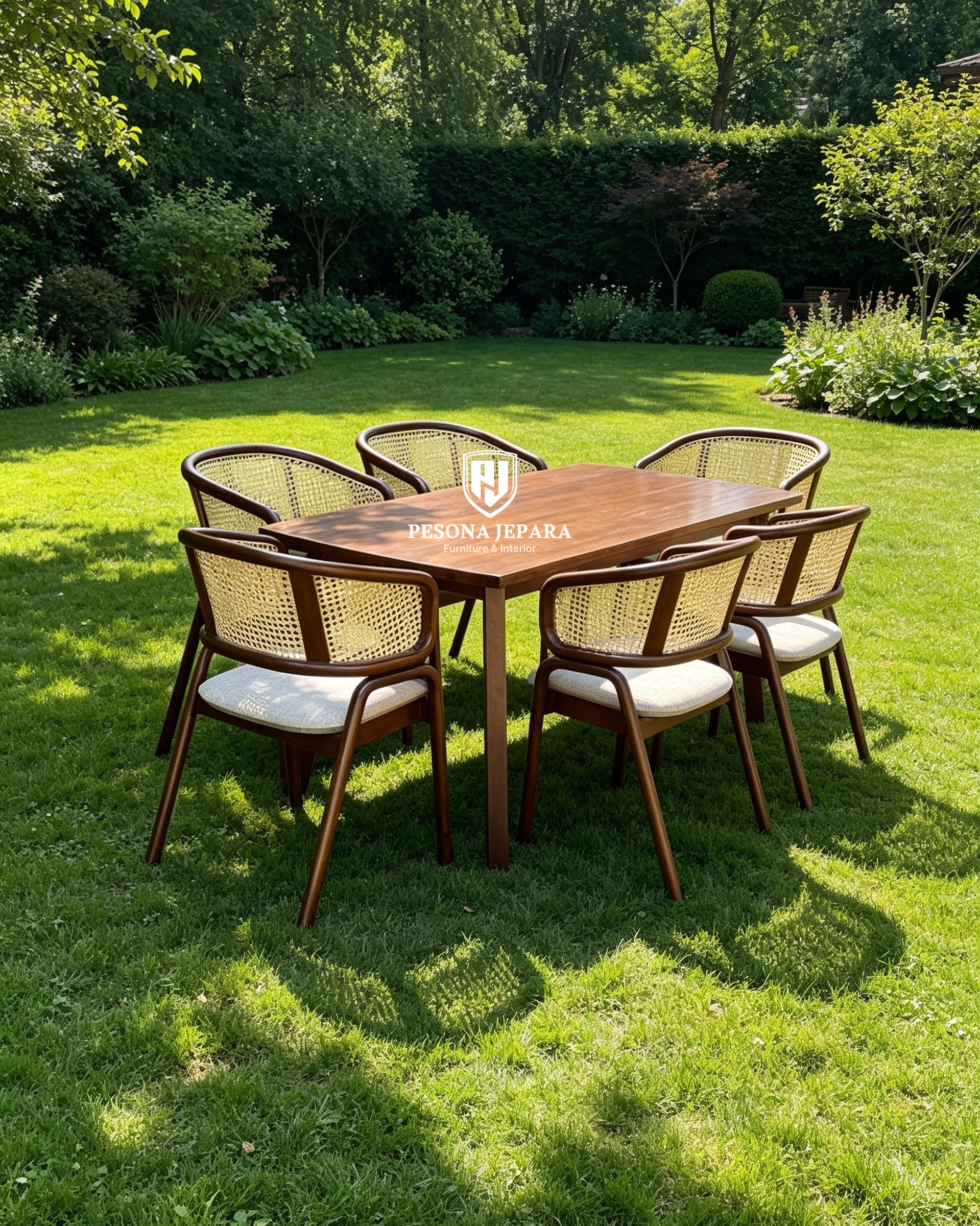 Set Meja Makan Outdoor Minimalis Jati Rotan - Gambar 2