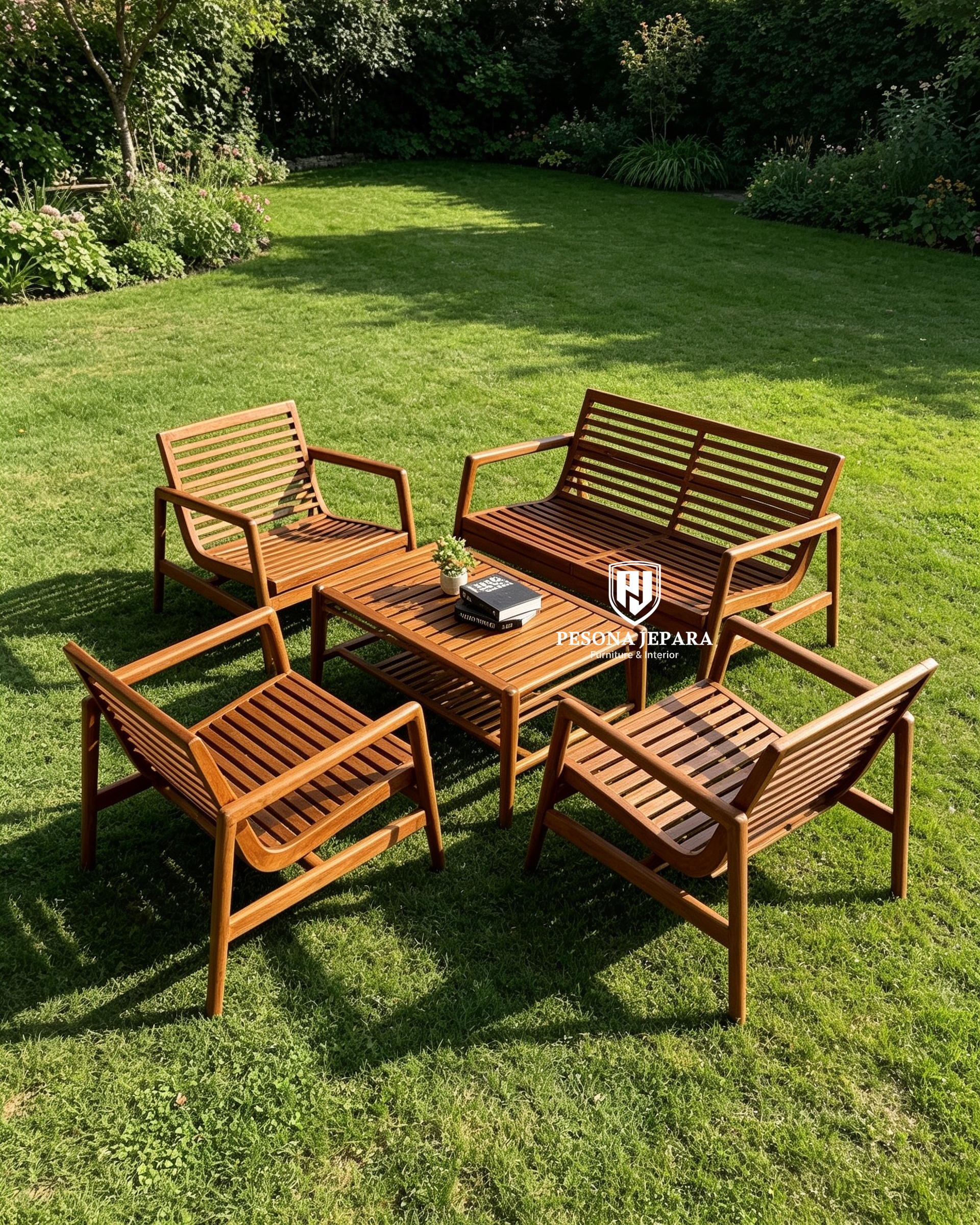 Set Kursi Tamu Outdoor Lounge Jati Minimalis - Gambar 3