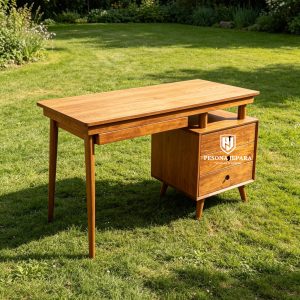 Meja Kerja Minimalis Mid-Century Kayu Jati