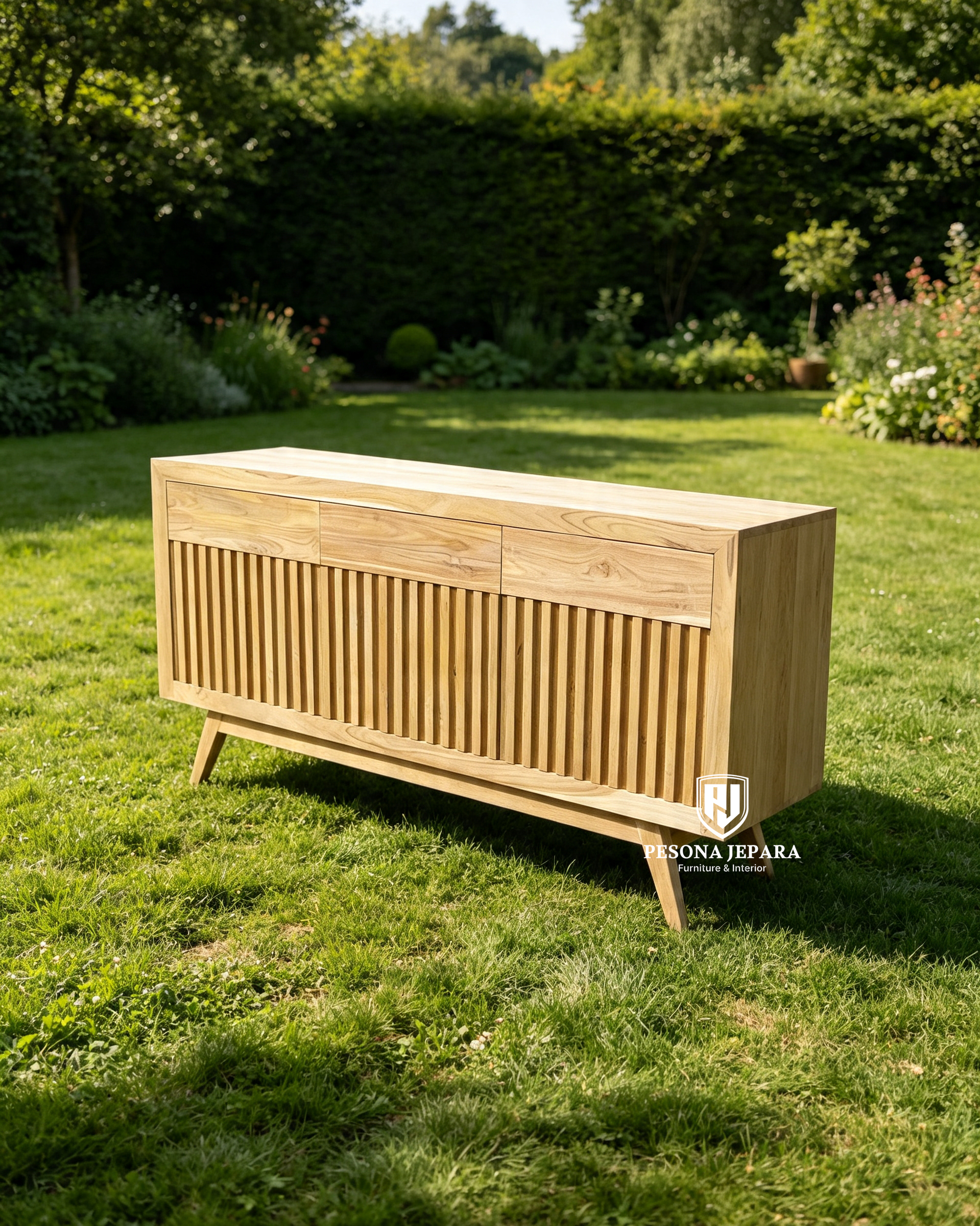 Credenza / Buffet Jati Minimalis Slatted