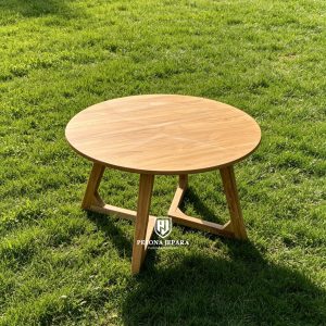 Meja Kopi Minimalis Bundar Jati (Coffee Table) Kaki Silang