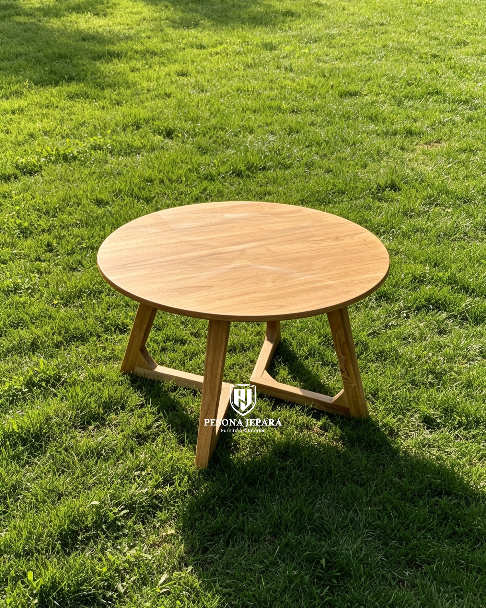 Meja Kopi Minimalis Bundar Jati (Coffee Table) Kaki Silang