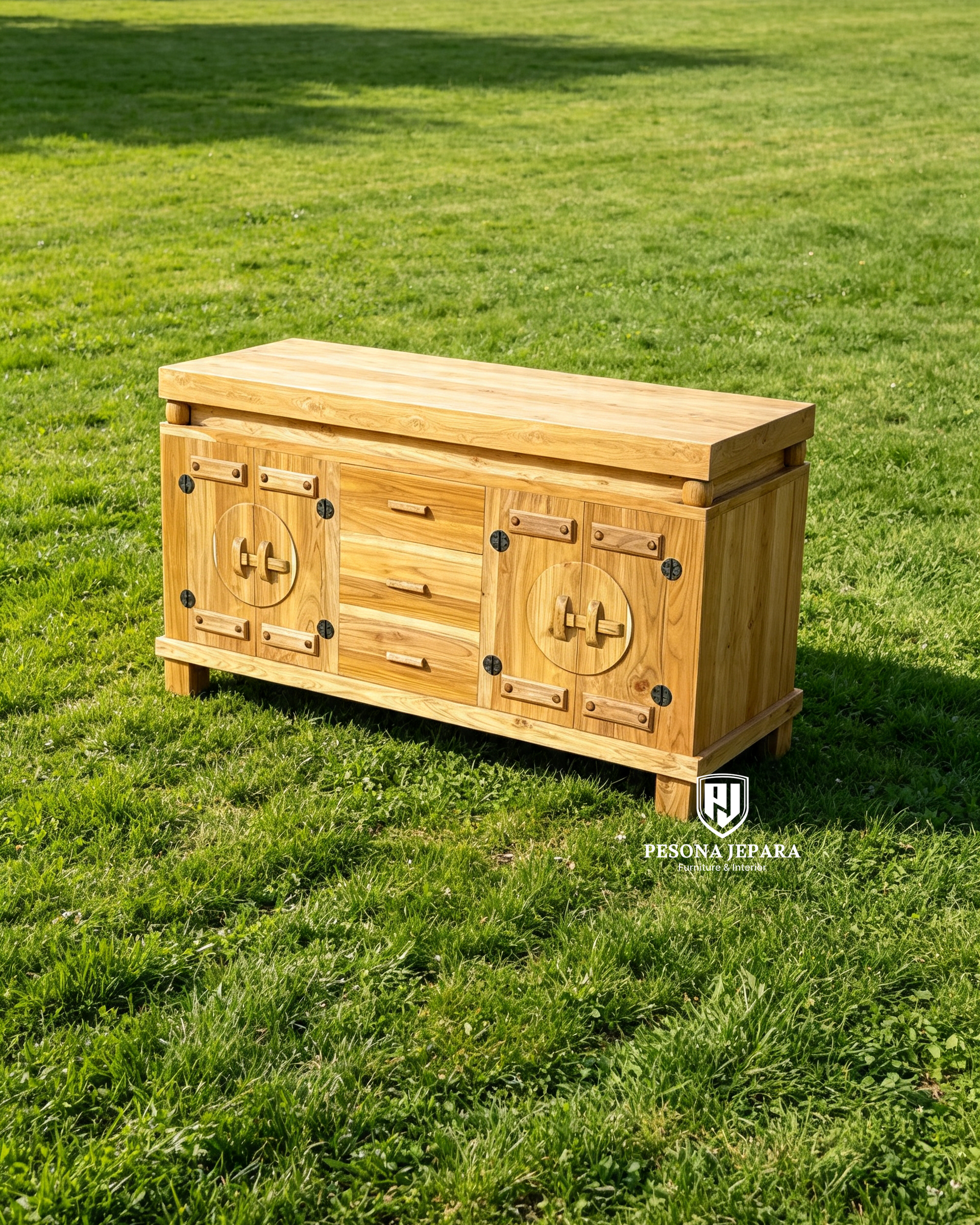 Credenza / Buffet TV Jati Minimalis Ethnic - Gambar 2