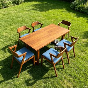 Set Meja Makan Jati Minimalis Modern 6 Kursi