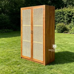 Lemari Pakaian Kayu Jati Kombinasi Rotan Anyam (2 Pintu)