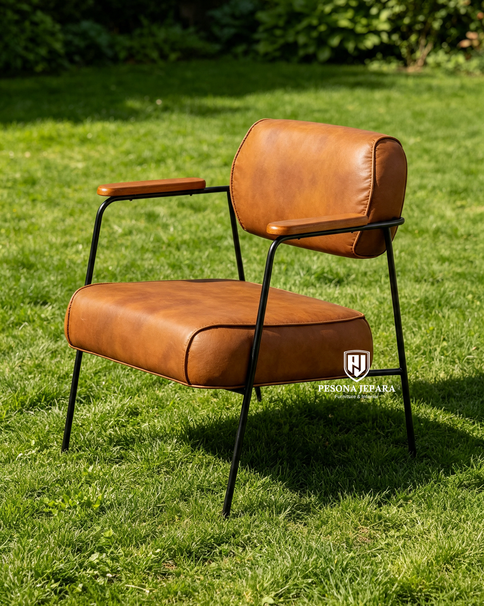 Kursi Santai Industrial Retro Kulit Cokelat – Modern Armchair - Gambar 2