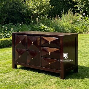 Buffet / Credenza Kayu Jati Minimalis Motif Piramida