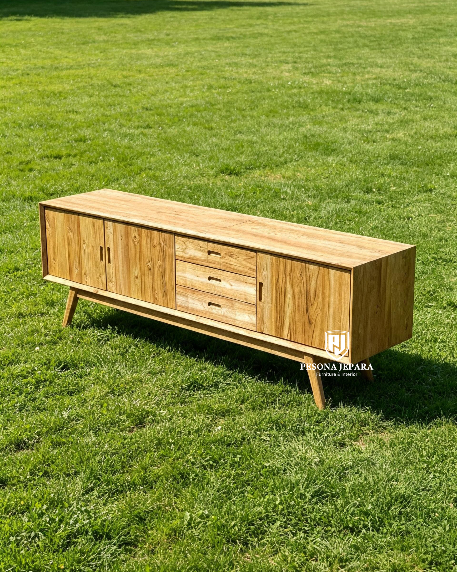 Meja TV & Credenza Panjang Kayu Jati Minimalis