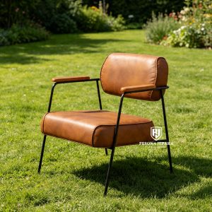 Kursi Santai Industrial Retro Kulit Cokelat – Modern Armchair
