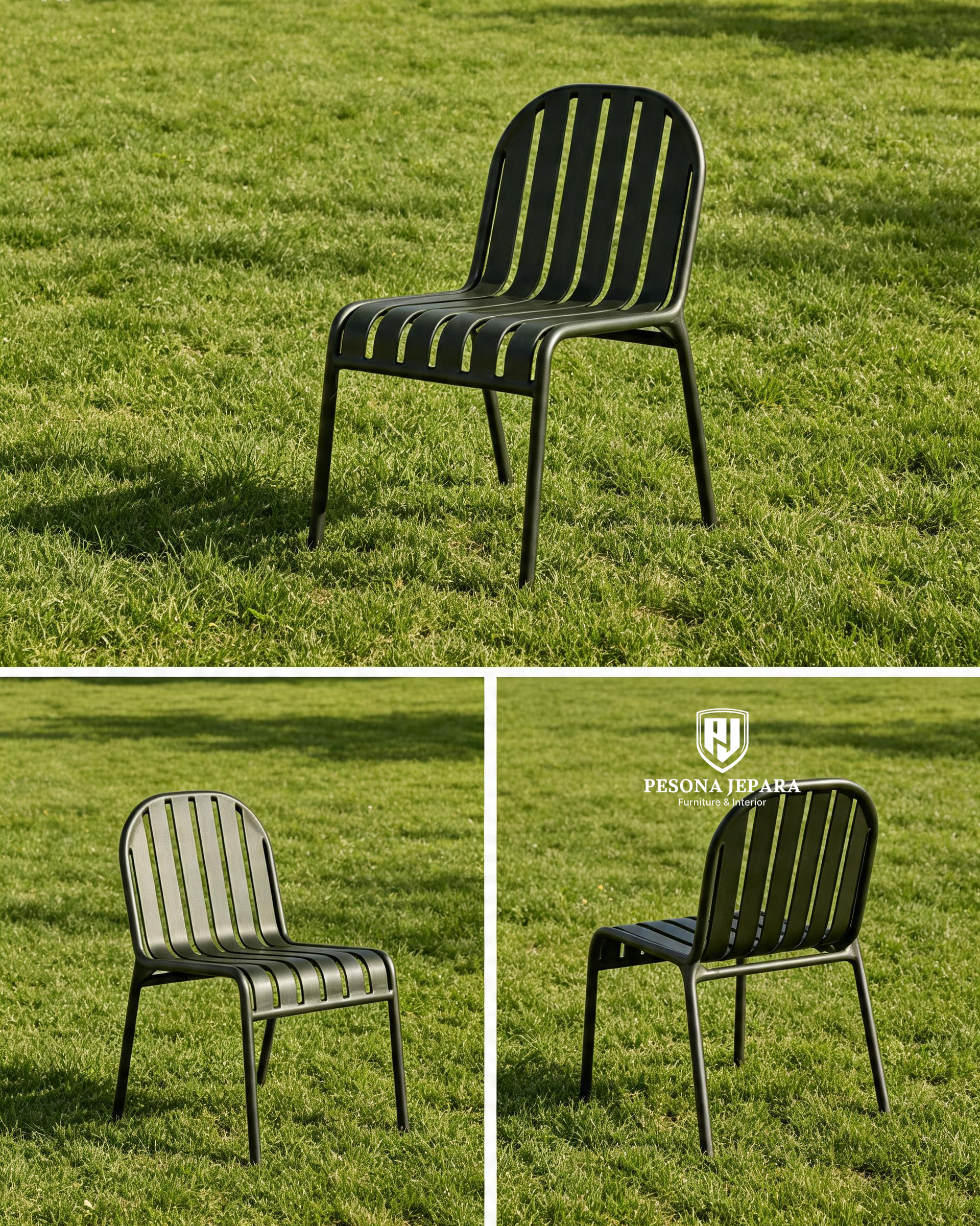 Kursi Taman Minimalis Metal - 'Black Steel Slats' - Gambar 2