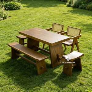 Set Meja Makan Outdoor & Indoor Kayu Jati Minimalis