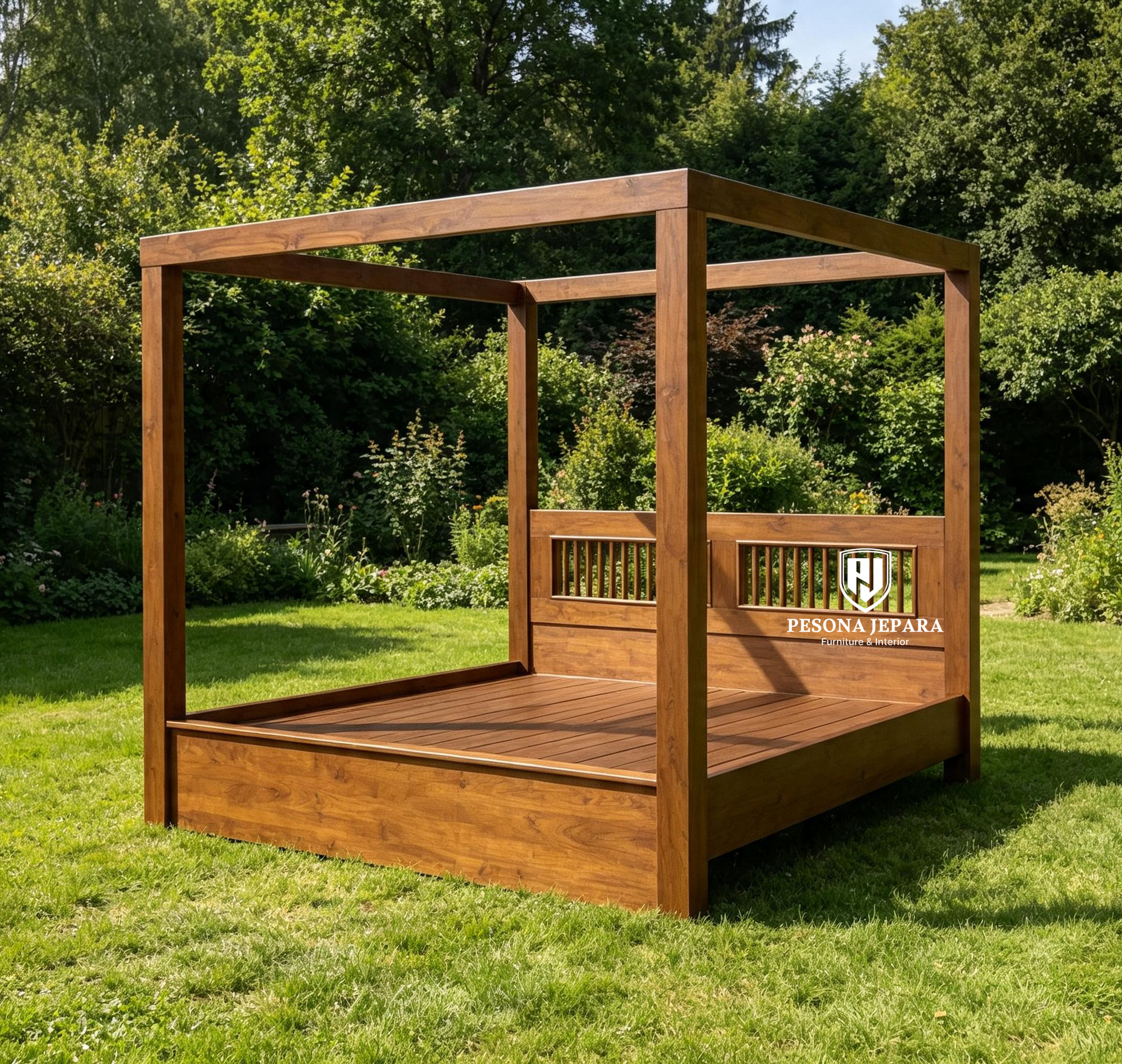 Ranjang Kanopi Jati Minimalis / Tempat Tidur Kelambu Modern