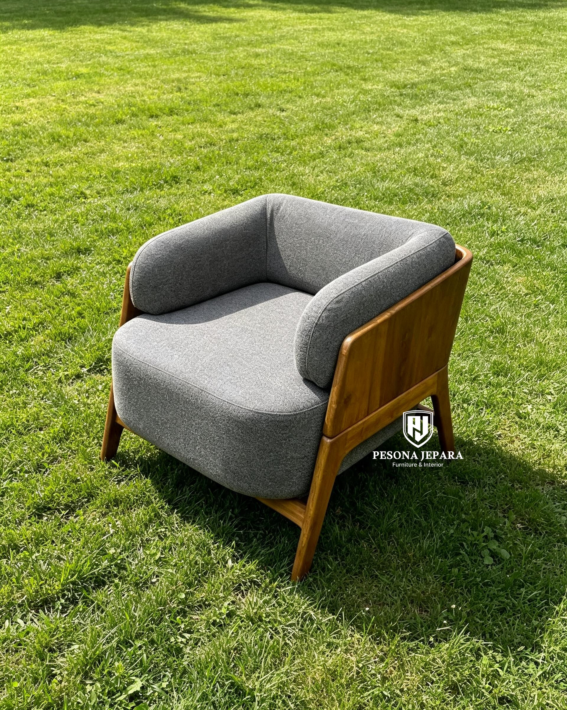 Armchair Jati Modern 'Arka' – Kursi Santai Minimalis Japandi