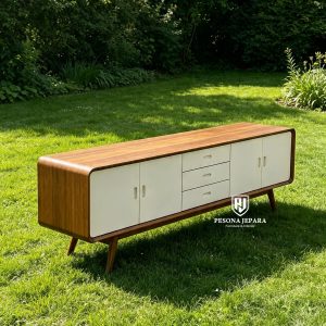 Buffet TV / Credenza Kayu Jati Kombinasi Putih Dual-Tone