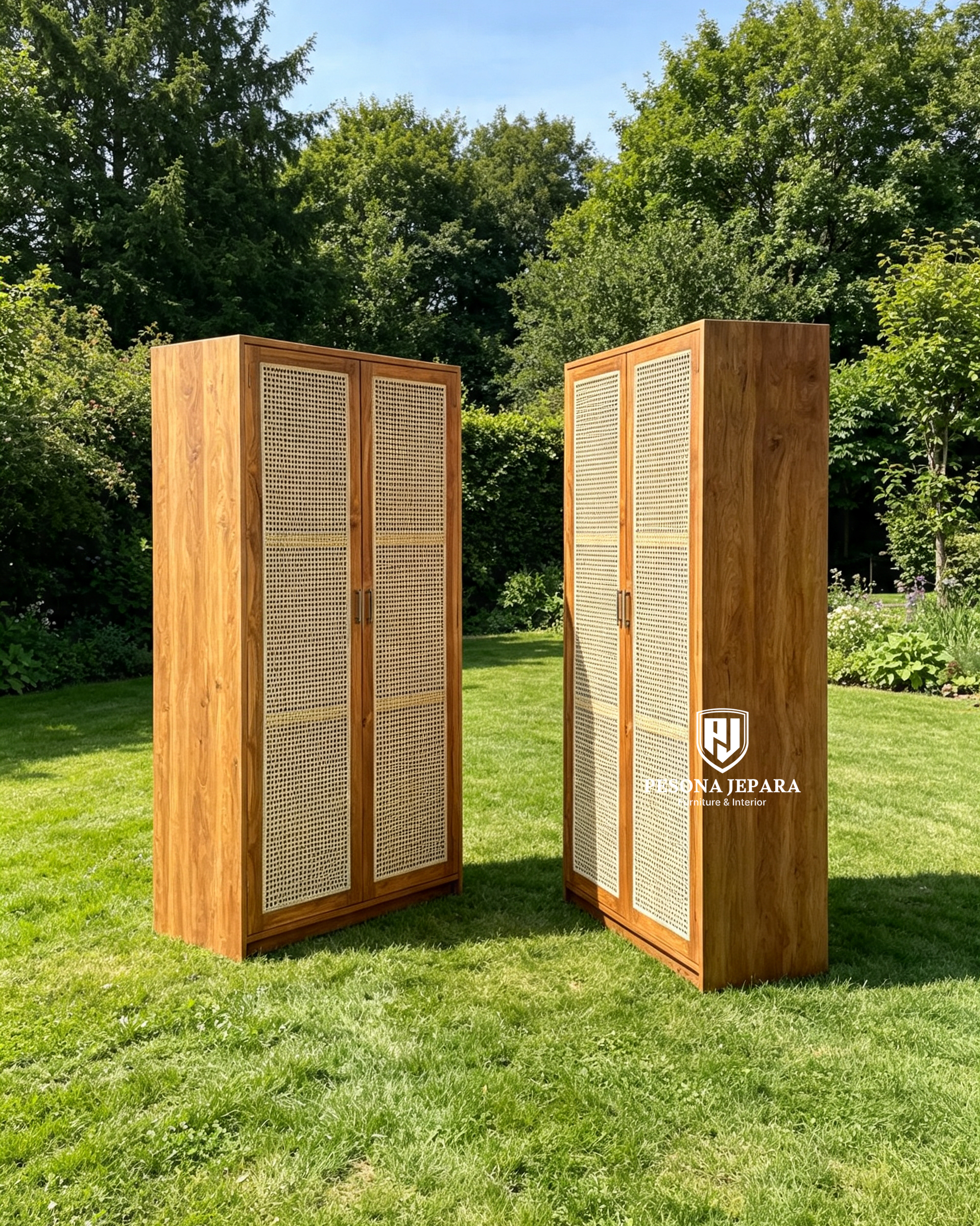 Lemari Pakaian Kayu Jati Kombinasi Rotan Anyam (2 Pintu) - Gambar 3