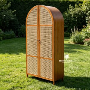 Lemari Jati Kombinasi Rotan 'Arched Cane Wardrobe'