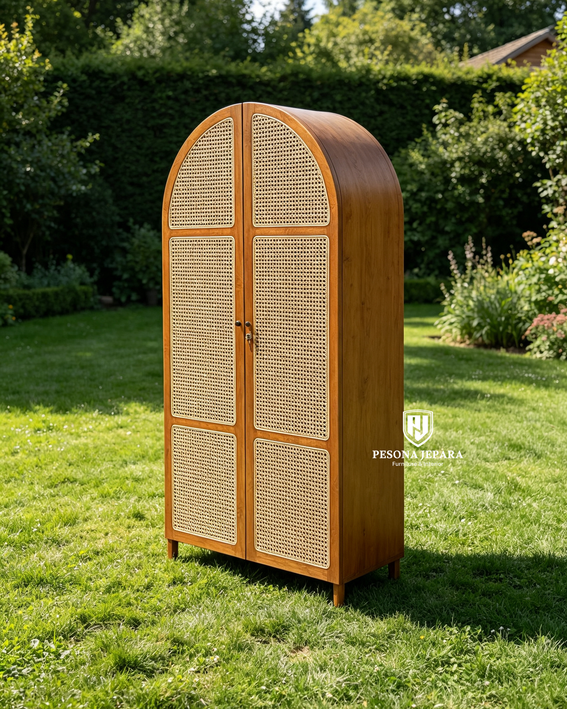 Lemari Jati Kombinasi Rotan 'Arched Cane Wardrobe'