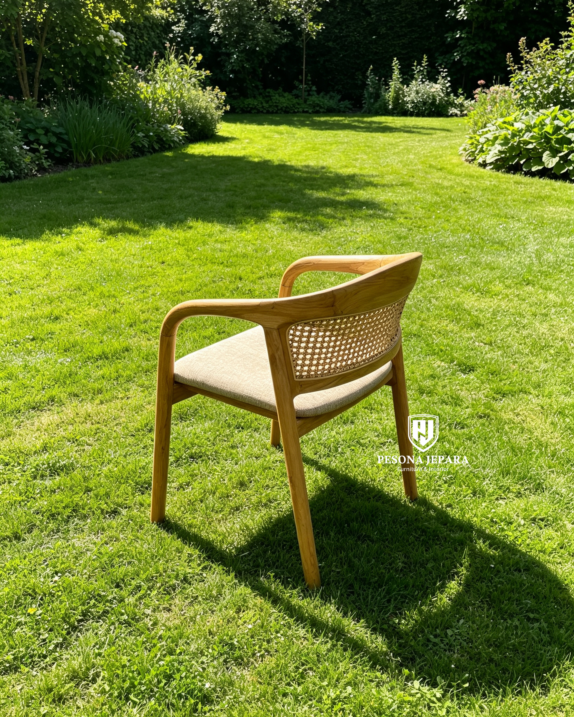 Kursi Makan Armchair Kayu Jati Kombinasi Rotan & Cushion - Gambar 3