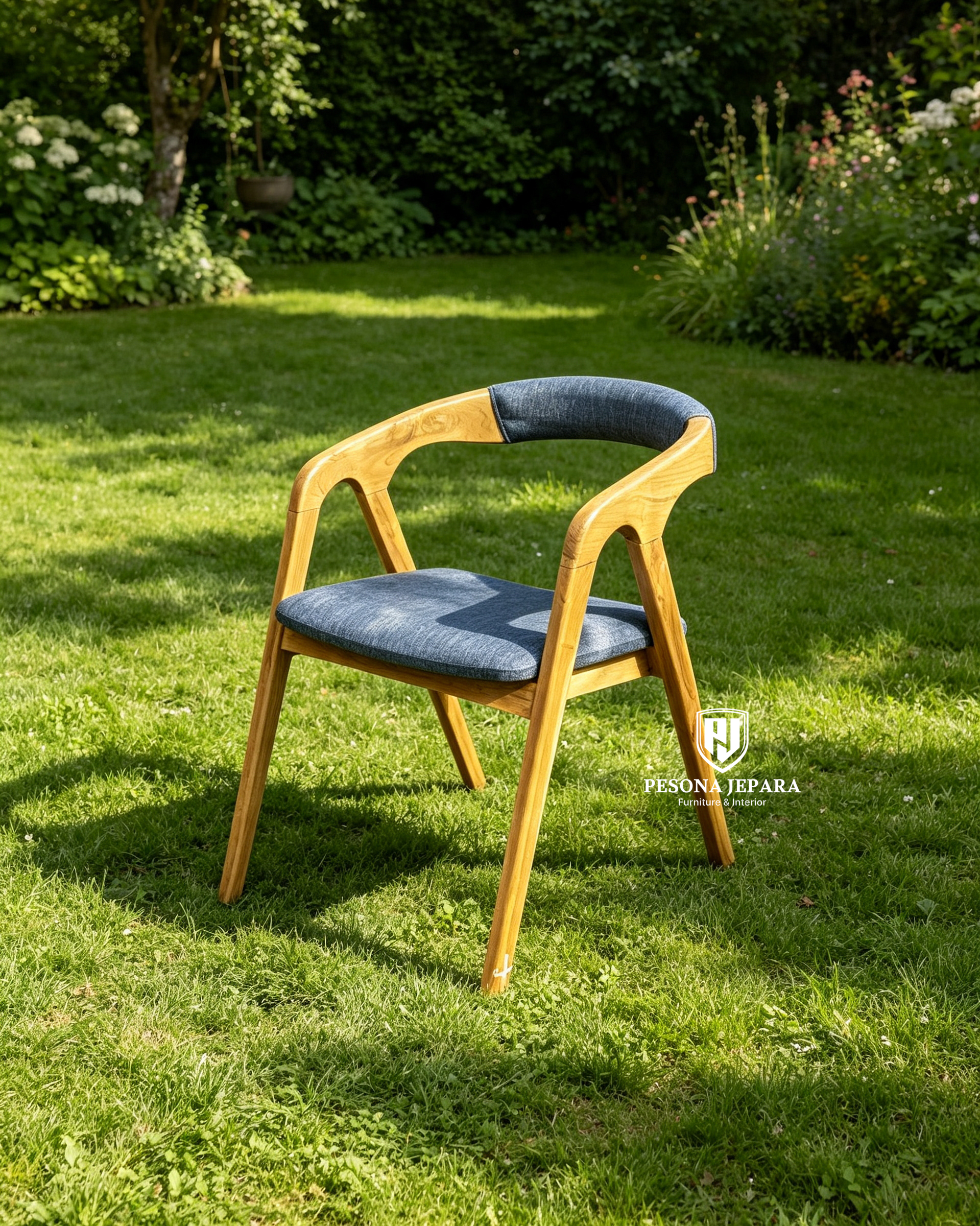 Kursi Makan Armchair Kayu Jati Upholstery Fabric - Gambar 2