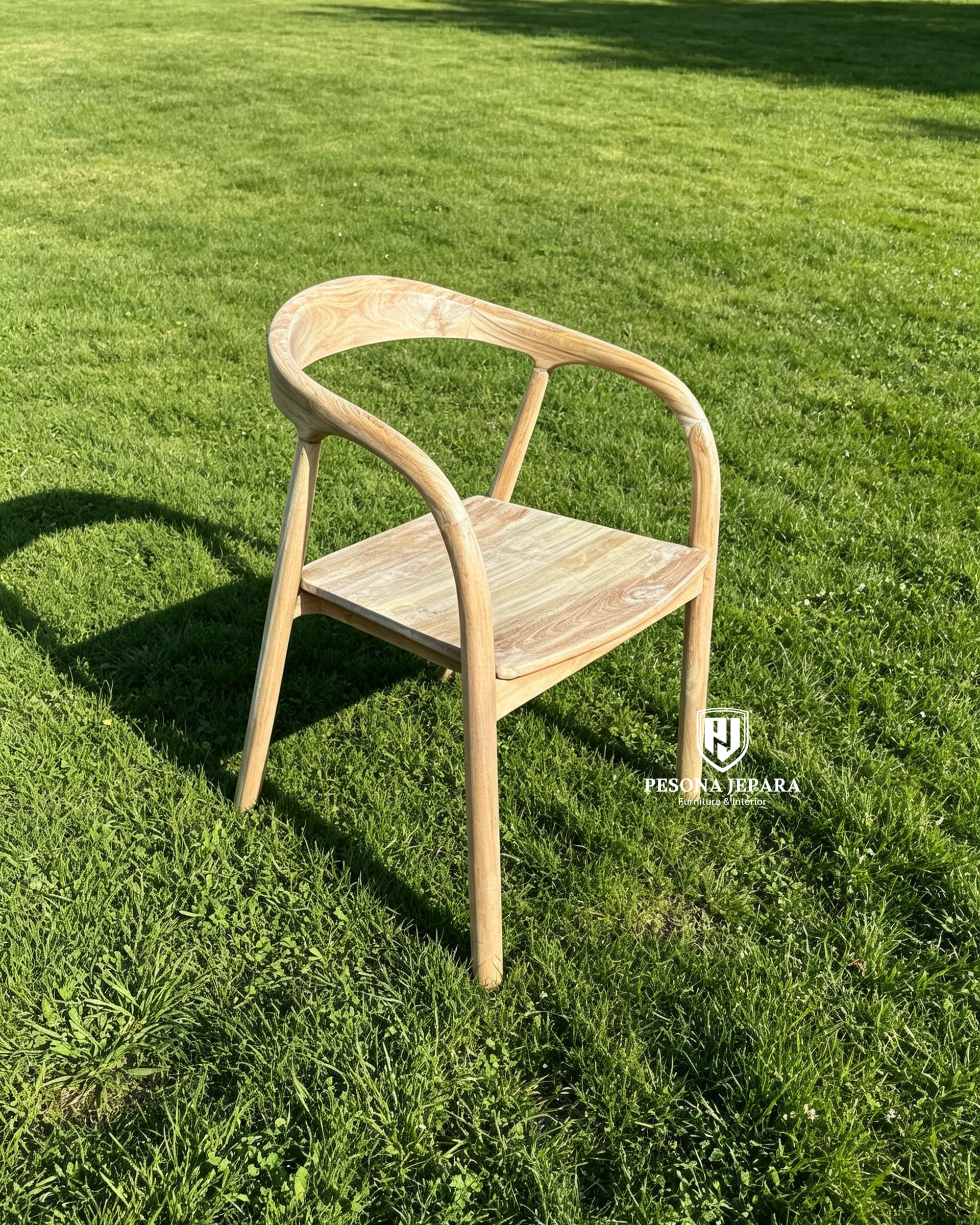Kursi Makan Armchair Kayu Jati Light Natural - Gambar 2