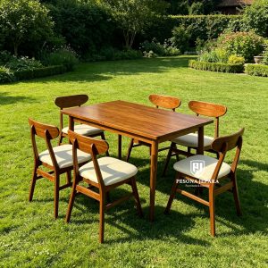 Set Meja Makan Kayu Jati Minimalis Modern (6 Kursi)