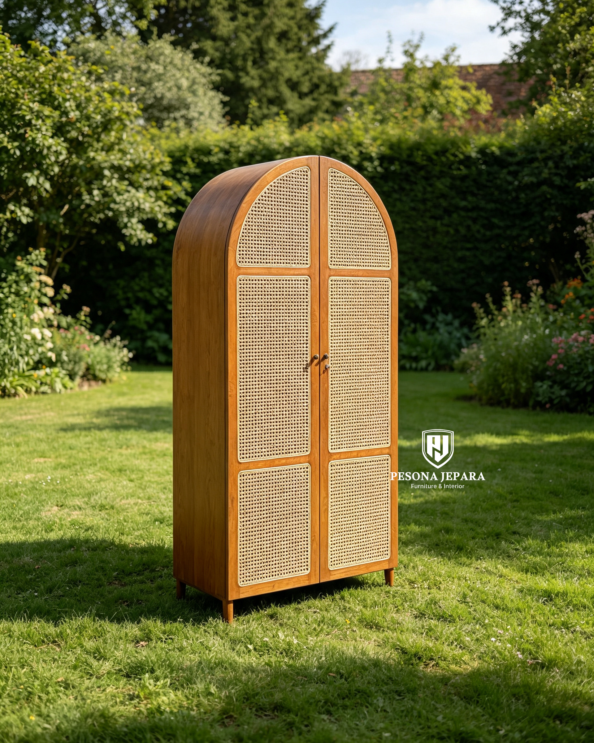 Lemari Jati Kombinasi Rotan 'Arched Cane Wardrobe' - Gambar 2