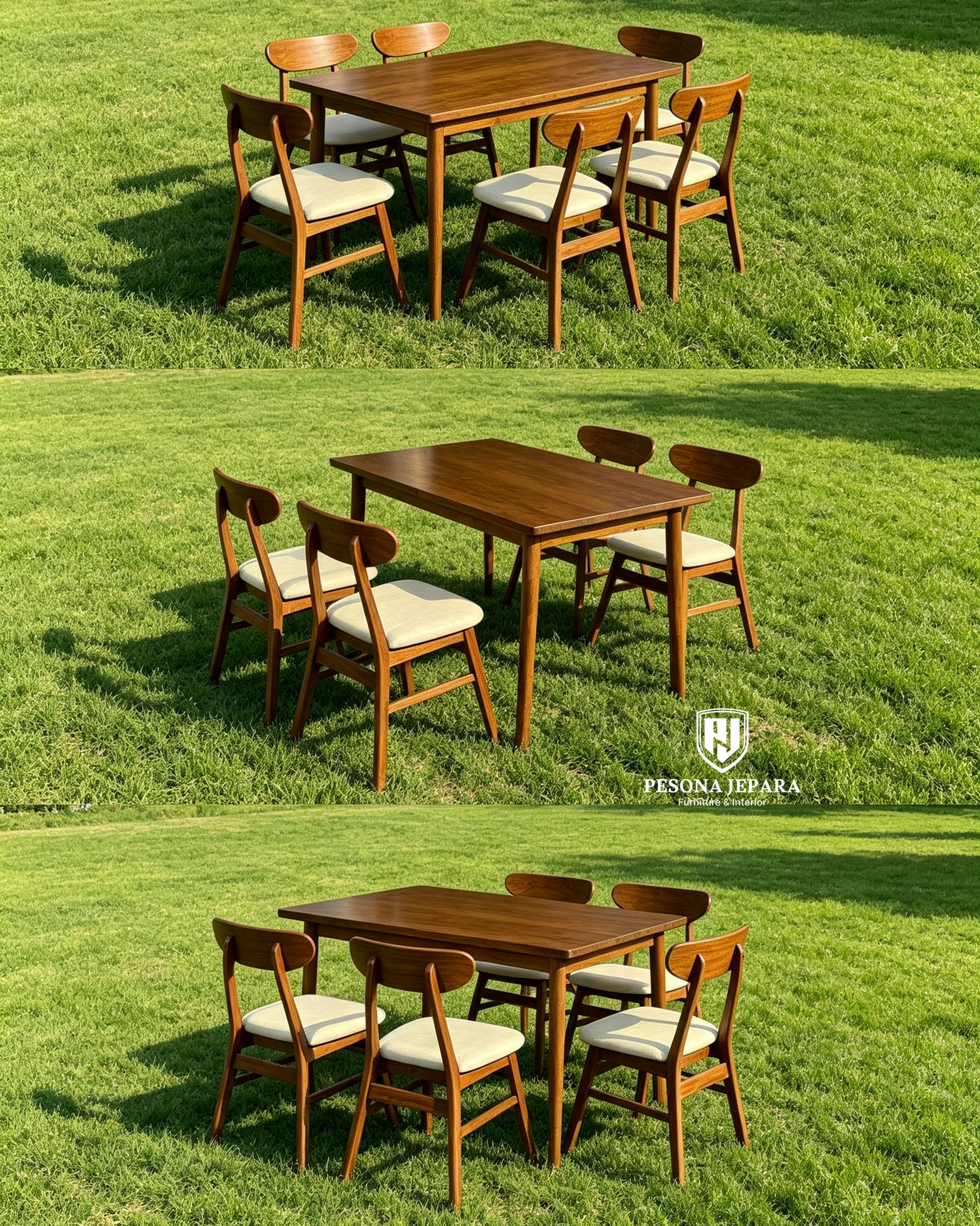 Set Meja Makan Kayu Jati Minimalis Modern (6 Kursi) - Gambar 3