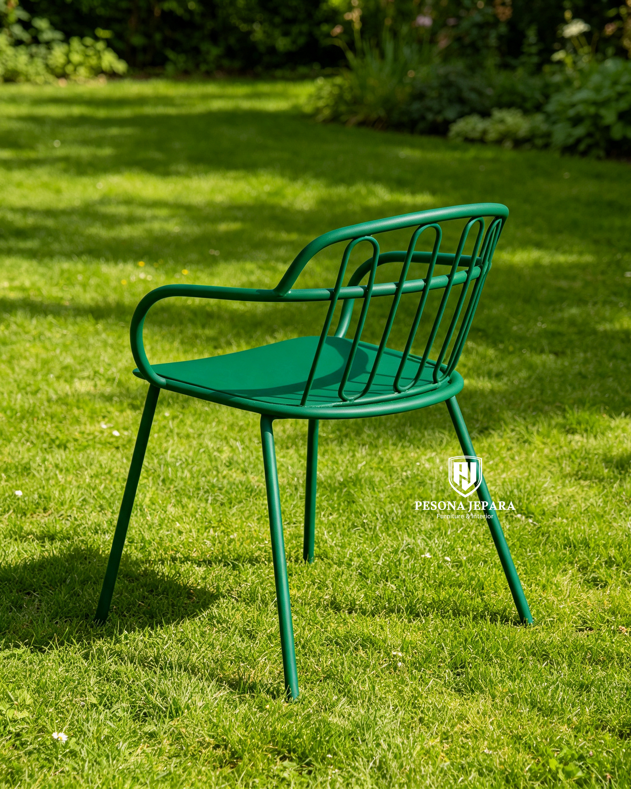 Kursi Taman Besi Minimalis Modern Green Outdoor Armchair
