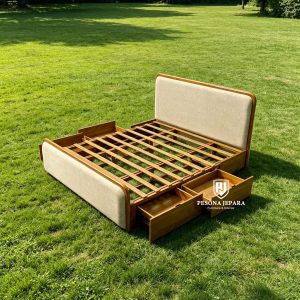 Dipan Tempat Tidur Kayu Jati Minimalis Modern dengan Laci Penyimpanan