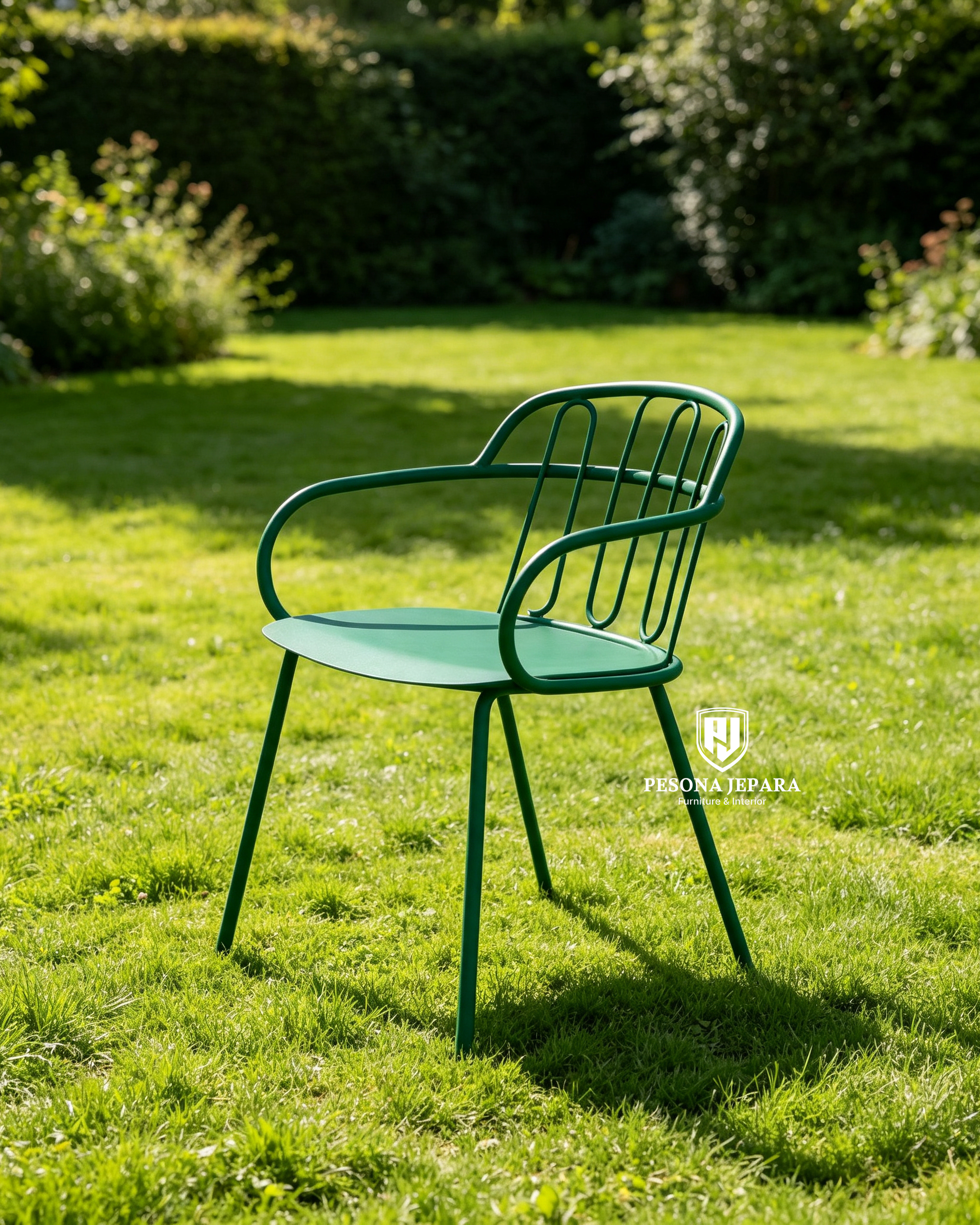 Kursi Taman Besi Minimalis Modern Green Outdoor Armchair - Gambar 2