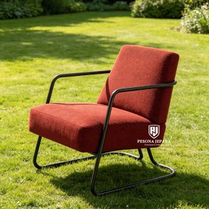 Kursi Santai / Lounge Chair Minimalis Modern Rangka Besi Merah Terakota