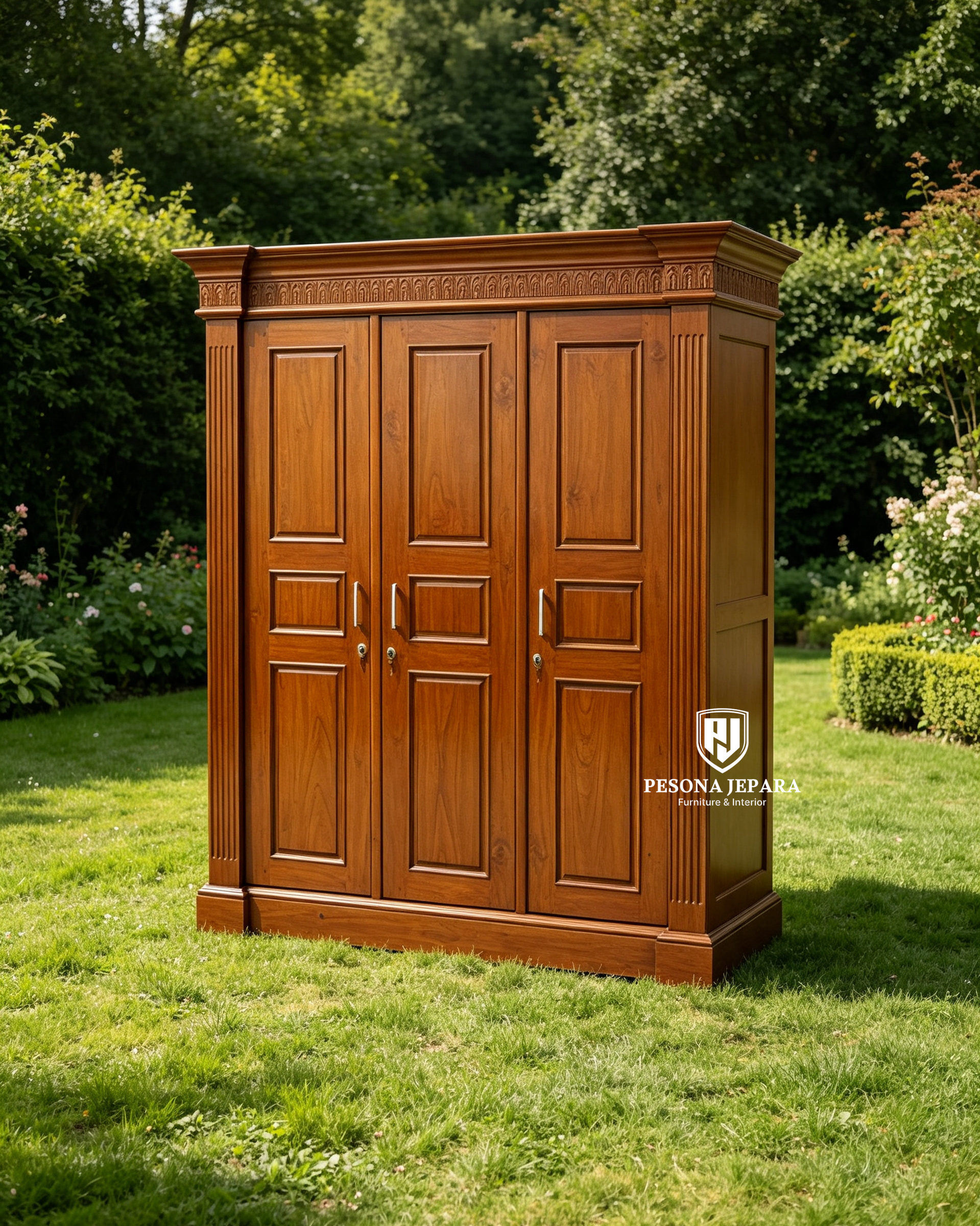 Lemari Pakaian Jati 3 Pintu Classic 'Grown Teak' - Gambar 2