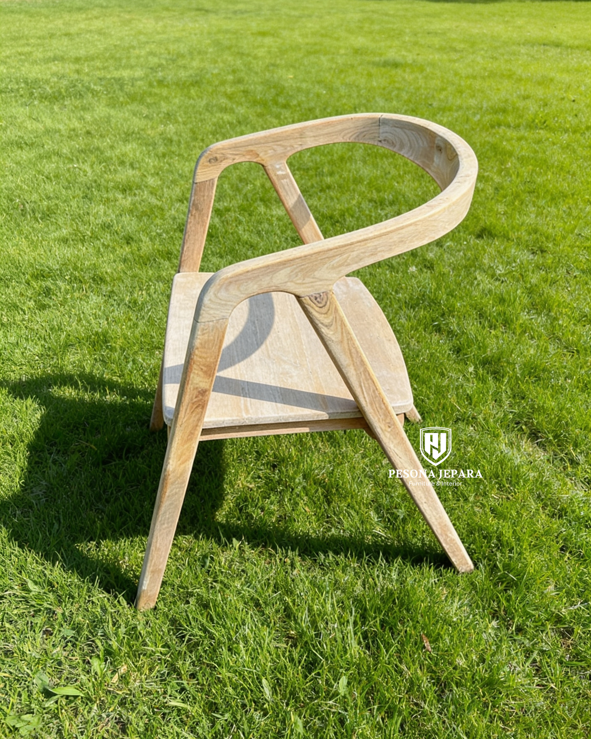 Kursi Makan Armchair Kayu Jati Light Natural - Gambar 3